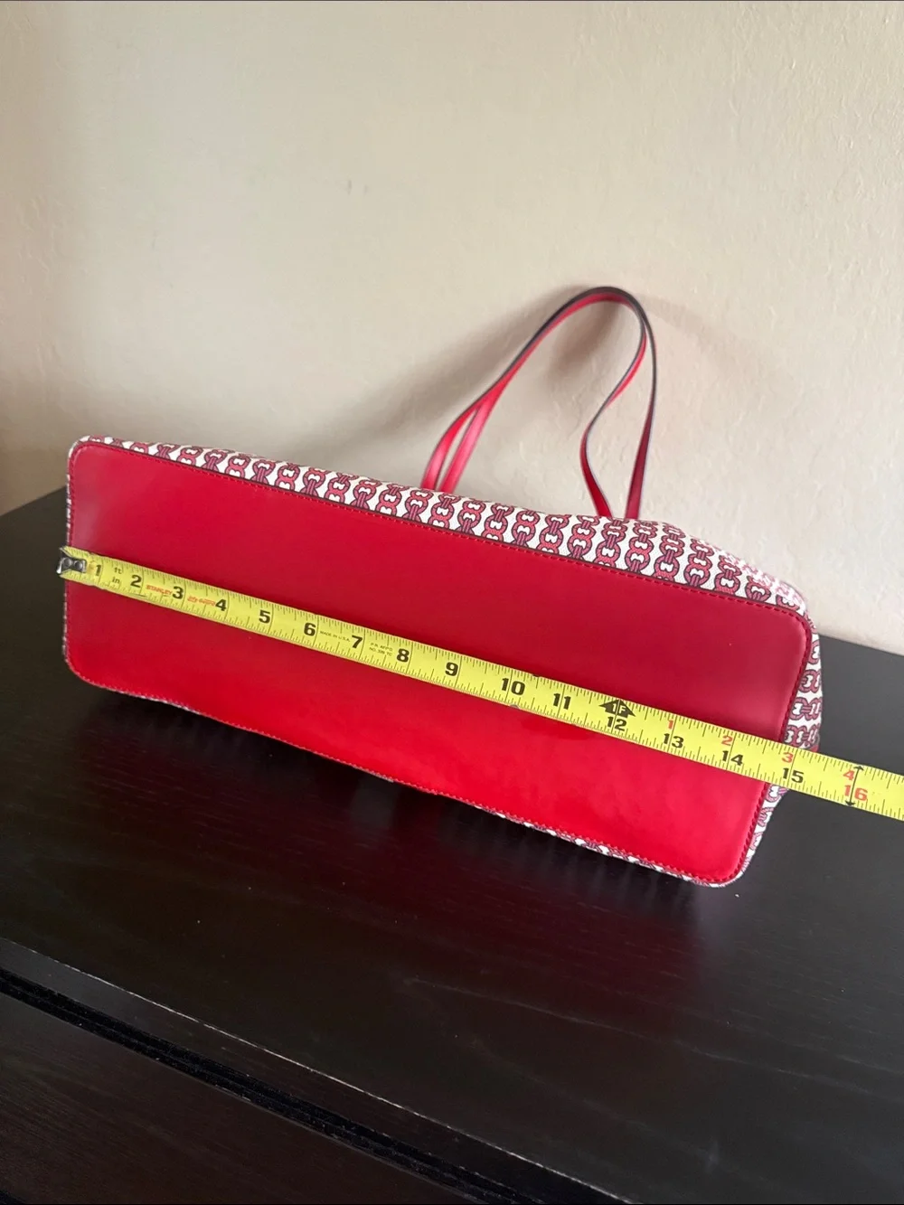 Tory Burch Gemini Link Canvas Tote Bag Red White Striped Like New
